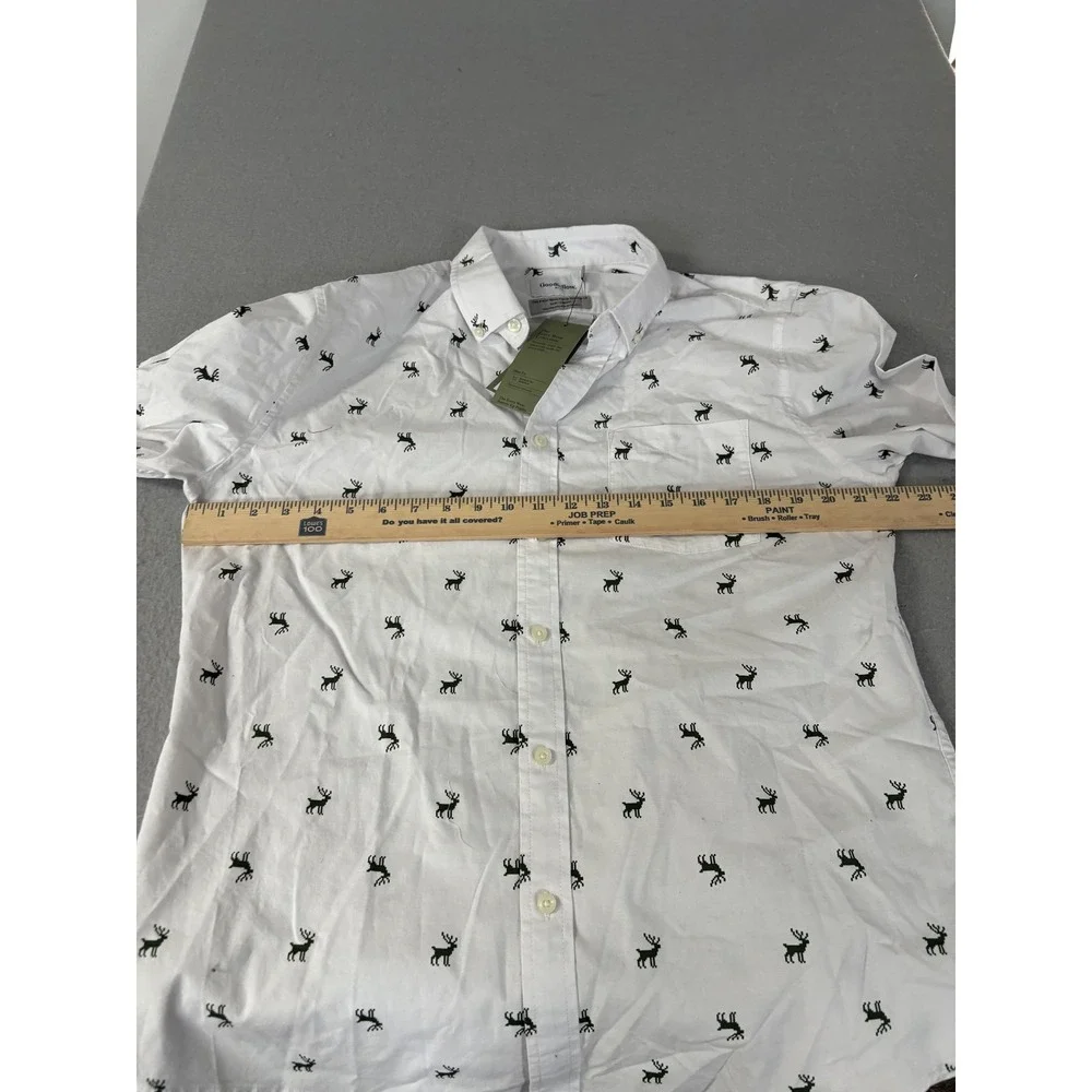 Goodfellow & Co Shirt Mens Large White Every Wear Poplin Slim Fit Deer Print‎